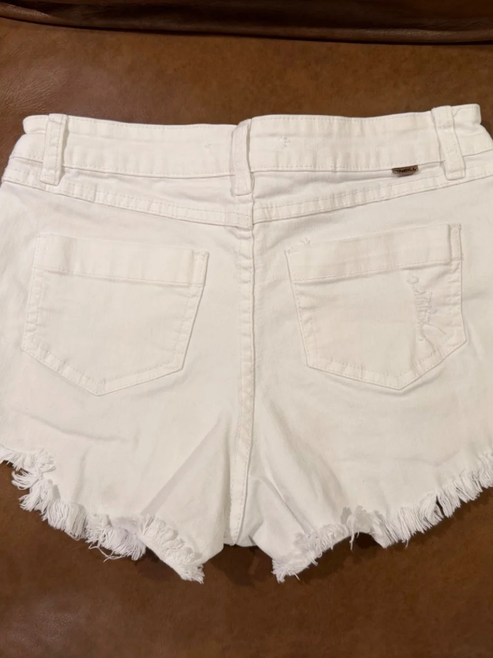 O'Neill Girls White Denim Cut-Off Shorts Size 14 Cotton Zip Pockets Distressed